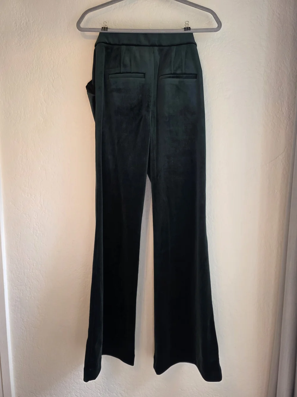 SET- Women's Dark Green Velvet Double-Breasted Blazer + Wide Leg Pants